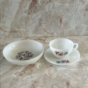 Fire King White Dinnerware Set with Honeysuckle Design